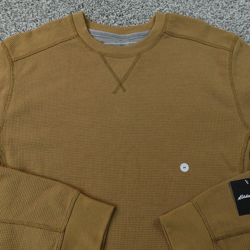NEW Eddie Bauer Shirt Mens M Brown Thermal Crewneck Long Sleeve Waffle Knit Hike - Picture 1 of 11